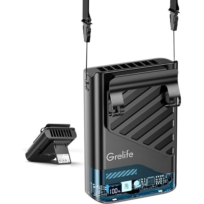 Grelife Portable Waist Fan - 5-Speed 10000rpm, 40H Runtime, AI Control