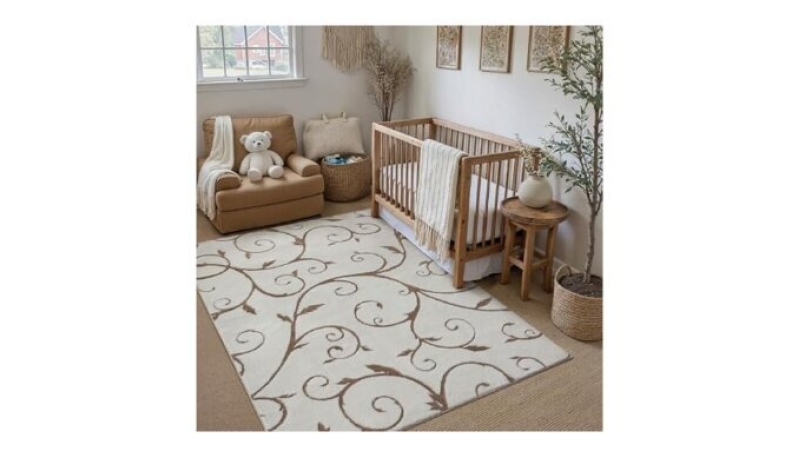 PureCozy Washable Neutral Area Rug 4x6 - Soft Shag Rugs for Kids Room