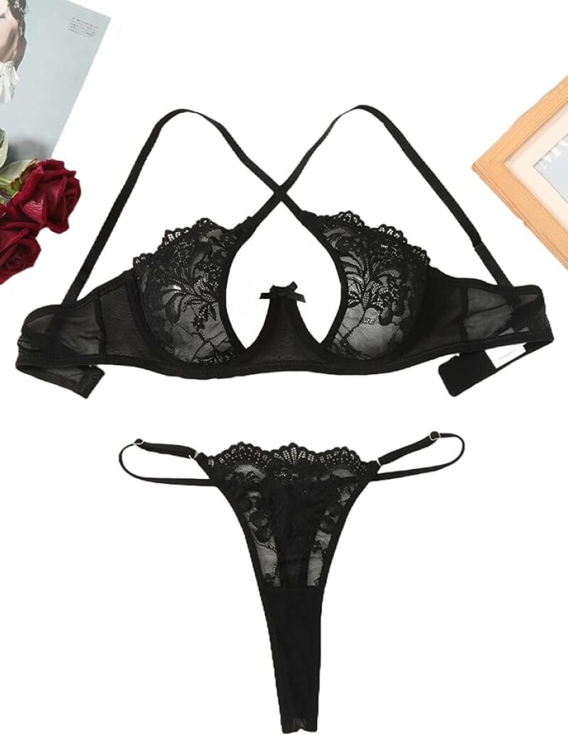 Avidlove Lace Floral Lingerie Set - Sexy 2-Piece Push-Up Underwire Bra and Panty Set
