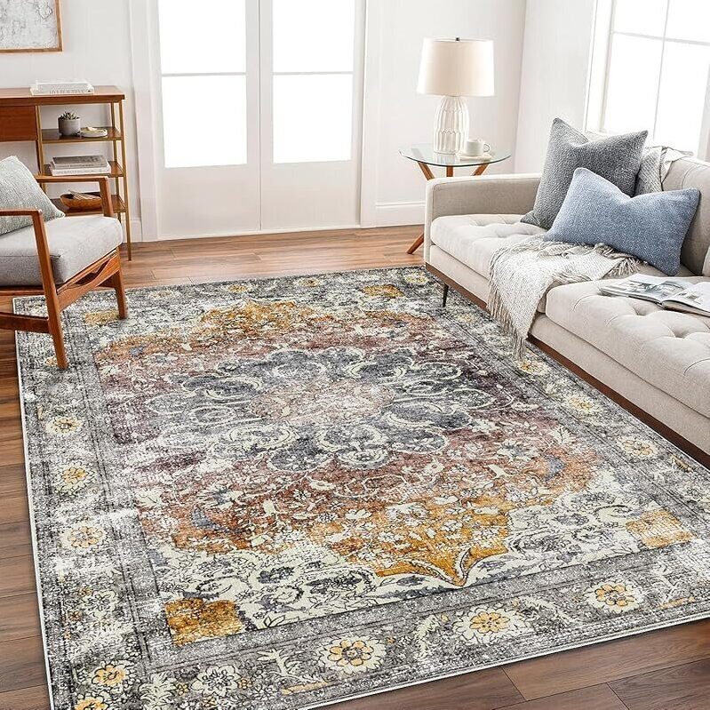 Vintage Taupe Washable Area Rug - Perfect for Modern Homes