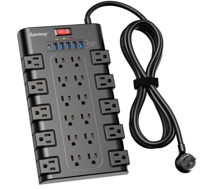 High-Value SUPERDANNY Surge Protector Power Strip - 22 AC Outlets & 6 USB Ports