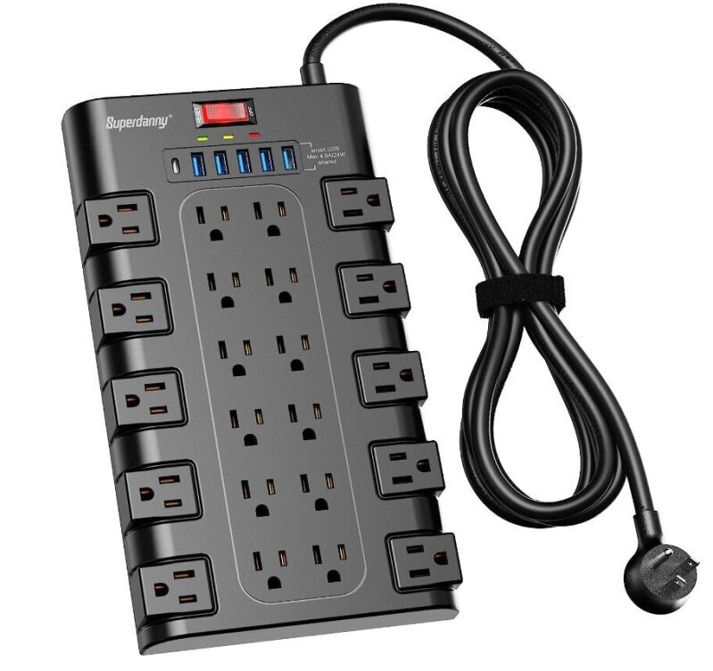 High-Value SUPERDANNY Surge Protector Power Strip - 22 AC Outlets & 6 USB Ports