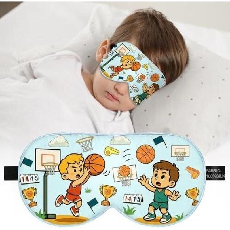 桑蚕丝 Children's Eye Mask - Adjustable Light Blocking Basketball Edition