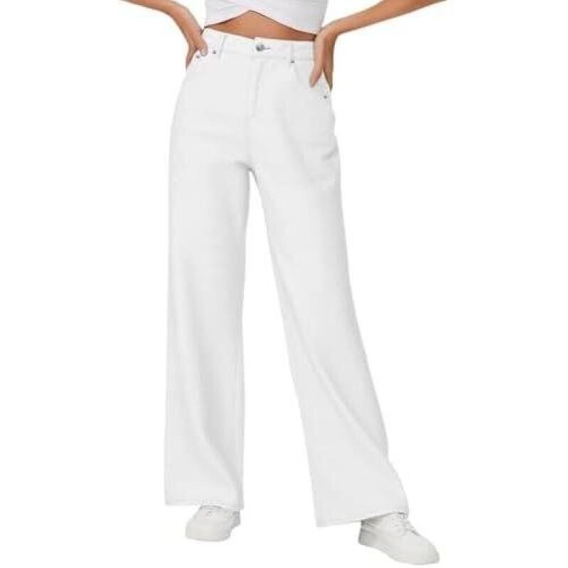 High-Waisted Wide-Leg White Jeans - 50% Off