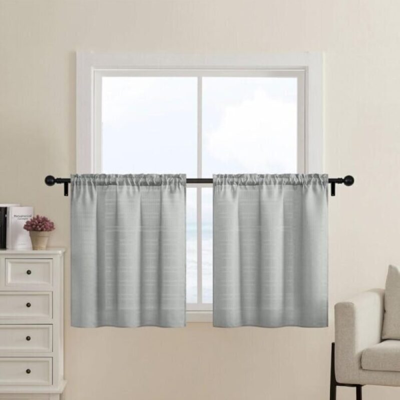 Affordable Grey Waffle Bathroom Window Curtains -53% Discount
