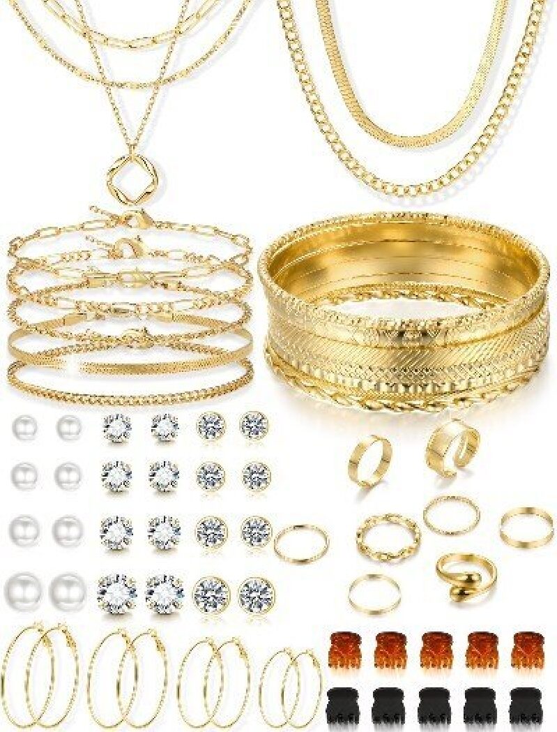 56-Piece Gold Jewelry Set for Women