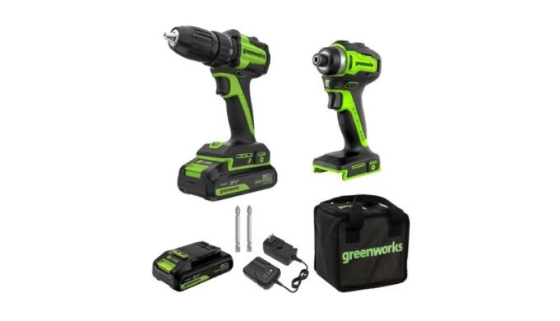 Greenworks POWERALL 24V Cordless Drill/Impact Driver Kit with 2 Batteries and Charger
