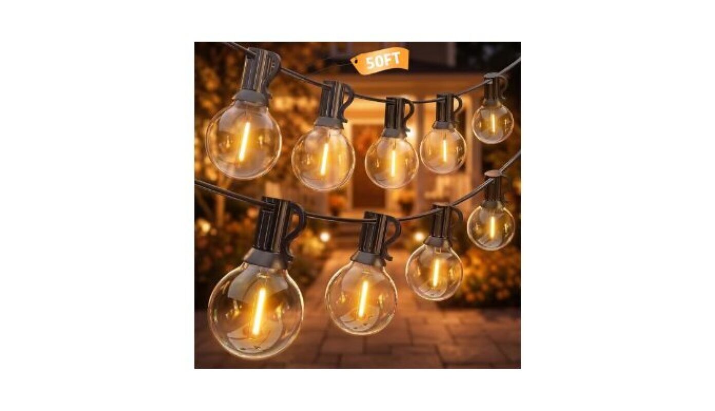 Kivonfa 50FT Outdoor String Lights - Warm White LED Bulbs for Patio