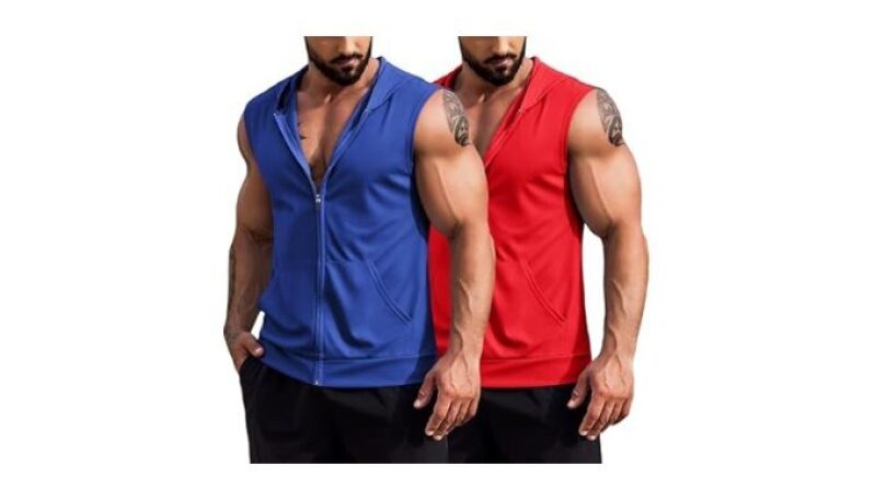 COOFANDY Men's Workout Hooded Tank Tops 2 Pack: Zip Up Sleeveless Gym Shirts for Muscle Cut Off