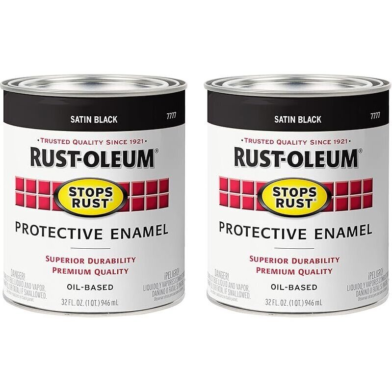 Rust-Oleum Stops Rust Brush On Paint, 1 Quart, Satin Black - Durable Rust Protection