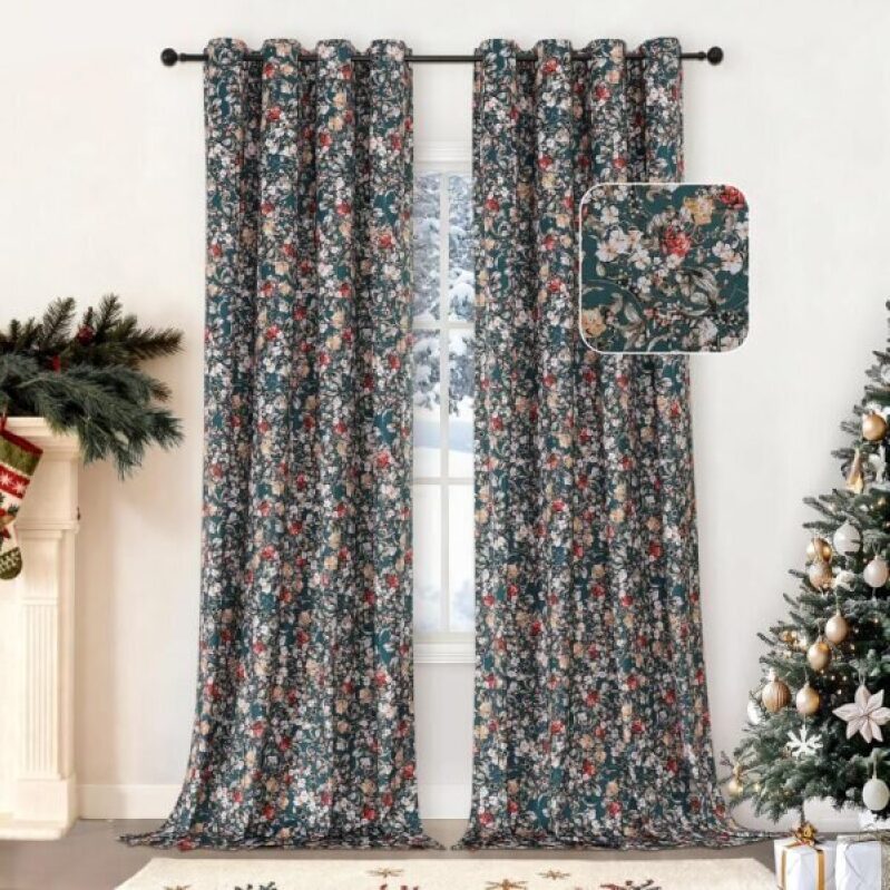 Floral Green Curtains - Perfect for Holiday Decoration