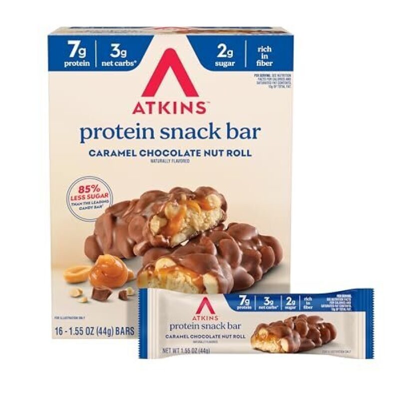Atkins Caramel Chocolate Nut Roll Snack Bars - Protein-Packed Snack