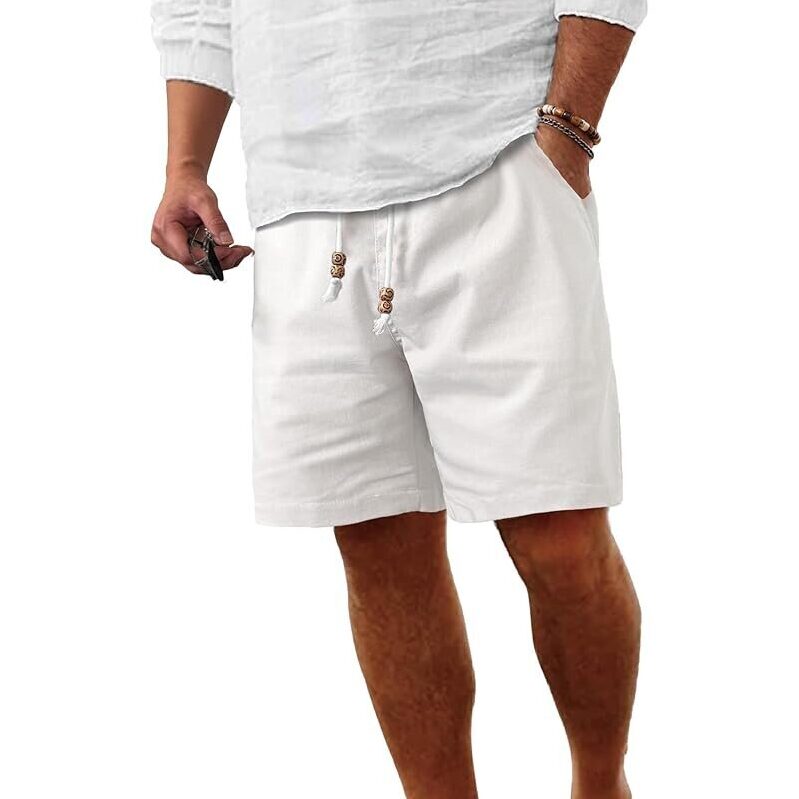 ZKMAN Men's Classic Drawstring Elastic Waist Linen Shorts - Premium Comfort