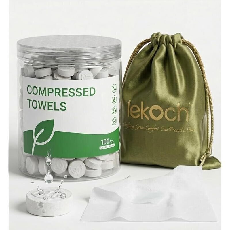 Portable Lekoch Compressed Towel Tablets - 100-Piece Travel Essentials