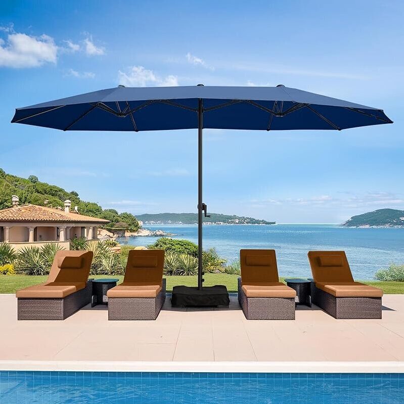 Elegant 15ft Navy Blue Patio Umbrella with Base - Durable and Stylish