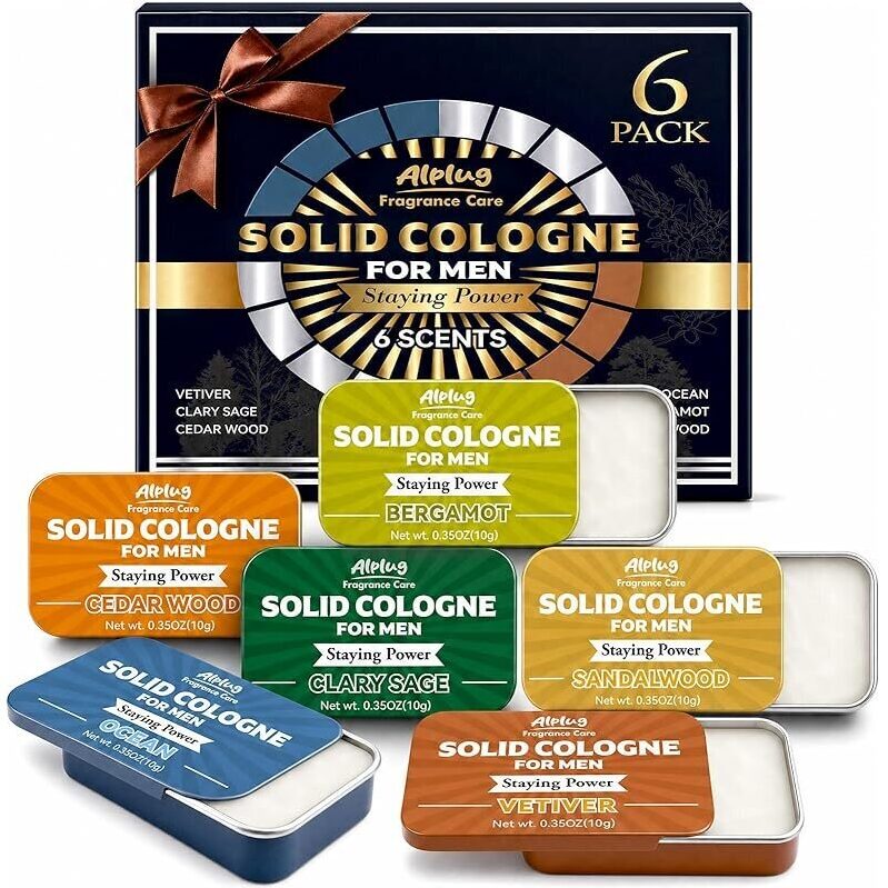 Alplug Men's Solid Cologne Gift Set (6-Pack) - Premium Scents for Him