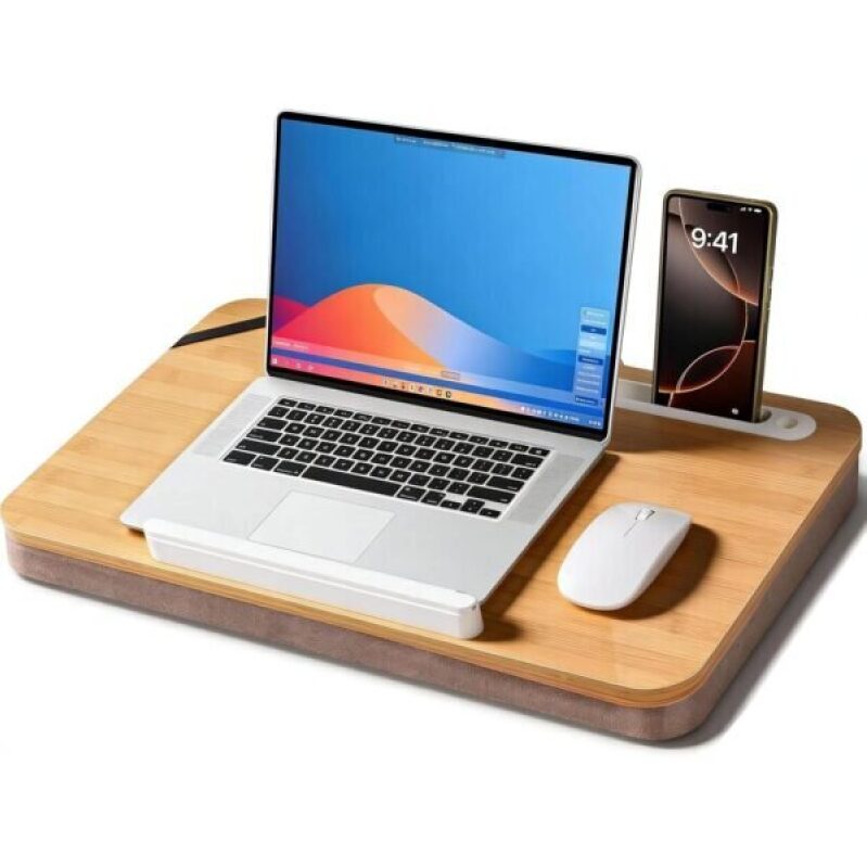Portable Bamboo Lap Desk Tray - Natural Wood, Large 21.1 x 12.9 Inch