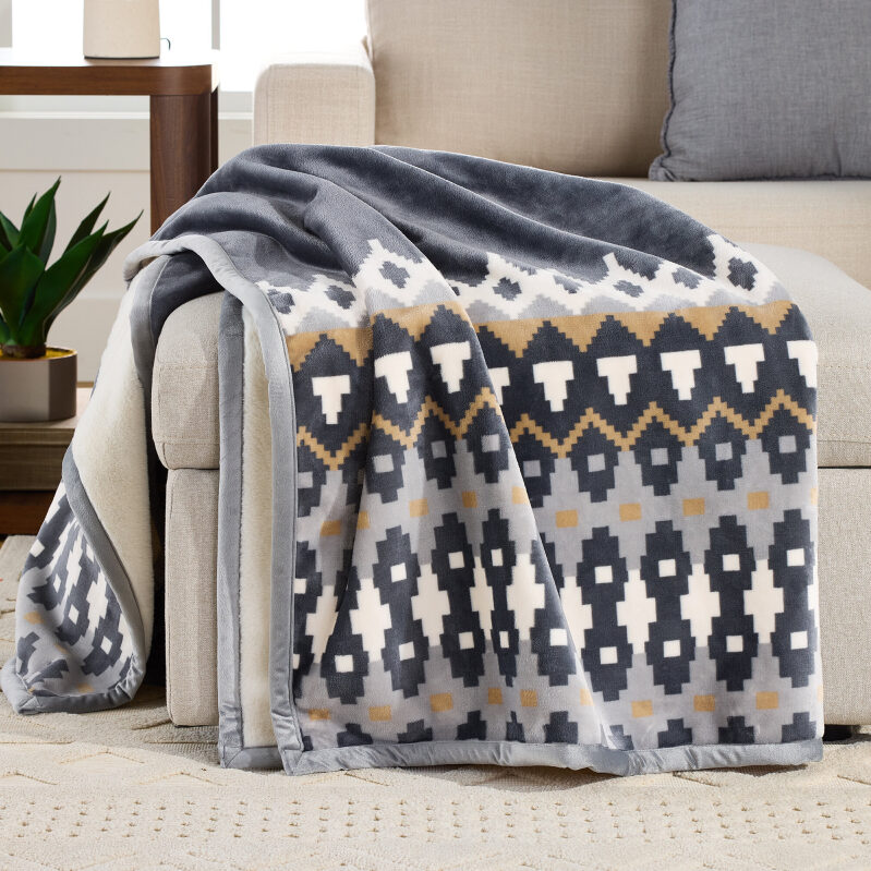 Oversized Border Printed & Grace Fur Throw Blanket - Ultimate Comfort & Style