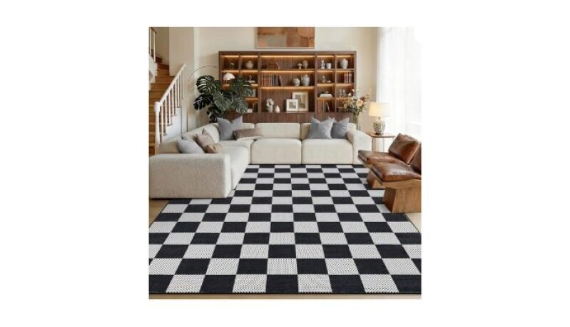 Checkered Dark 5×7 Washable Rug - Modern, Soft, Durable