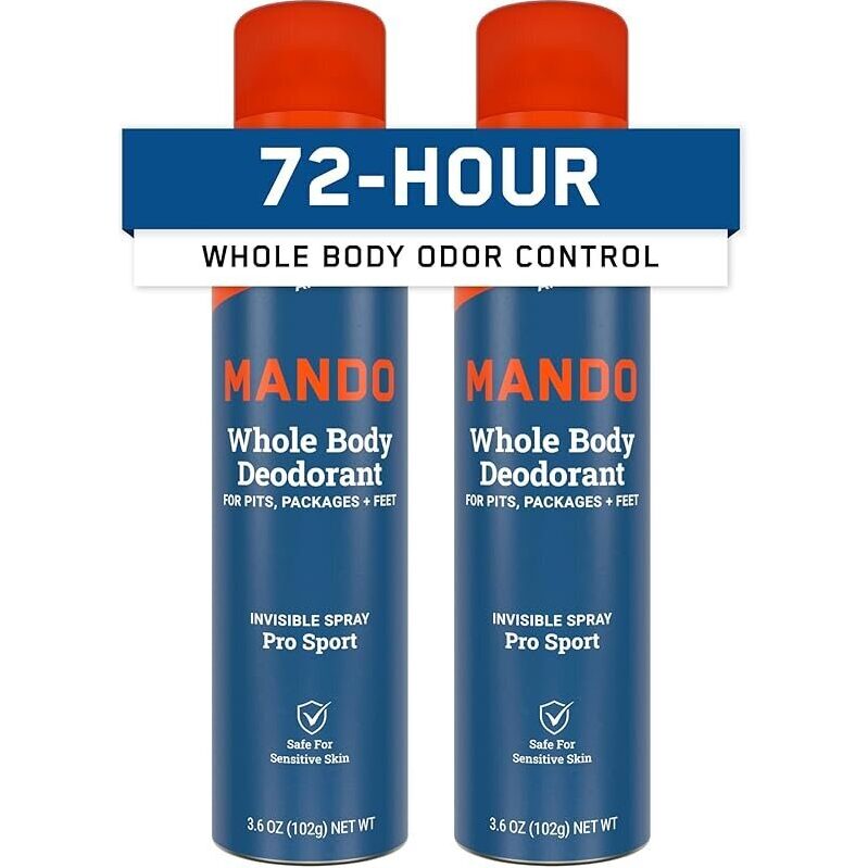 MANDO 2 Pack Full-Sized Whole Body Spray Deodorant - Long-Lasting Odor Control