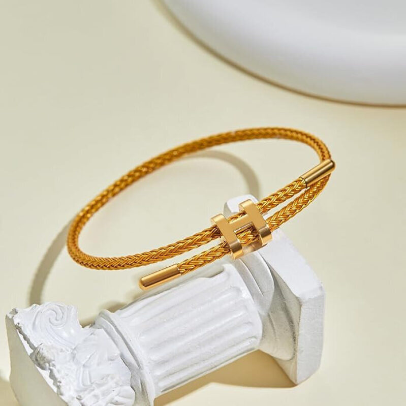 Stylish 18K Gold-Plated Adjustable Titanium Steel Bracelet - Multi-Color Options
