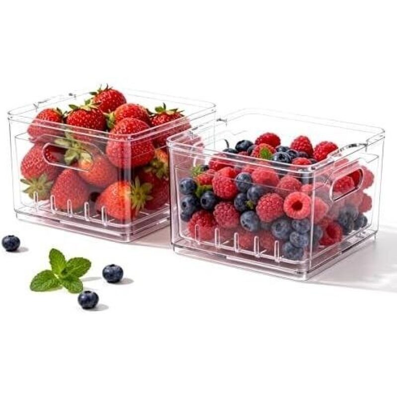 Transparent PET Fruit Drain and Wash Filter Baskets - Perfect for Food Storage