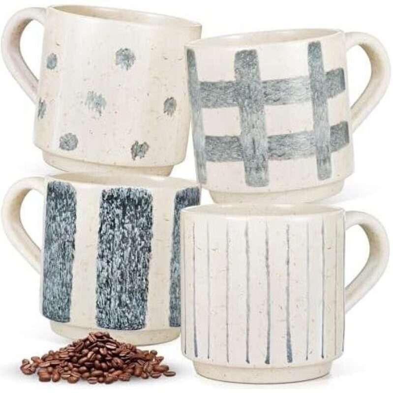 Handcrafted Ceramic Coffee Mug Set - 4 Pieces 50% OFF