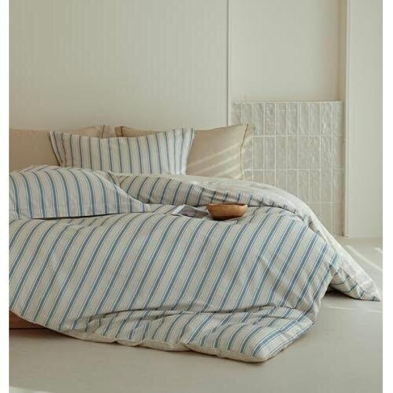 Queen Size Cotton Comforter - Blue & White Stripes - 50% Discount