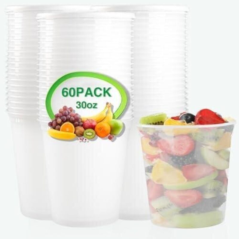 60-Pack 30oz Clear Plastic Food Containers with Lids - 50% Off