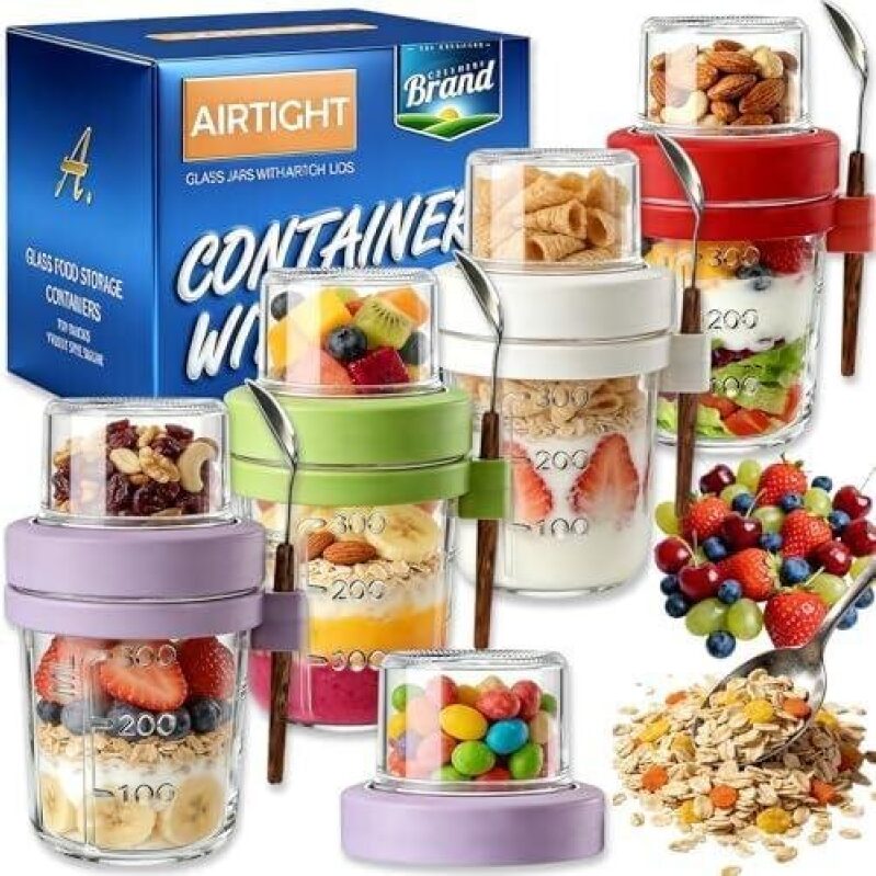 Glass Mason Jars Set with Lids and Spoons - 4 Pack