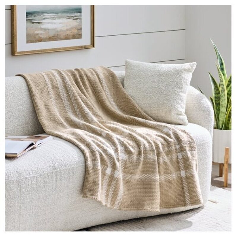 Almond Biscuit Woven Throw Blanket at an Unbeatable Price