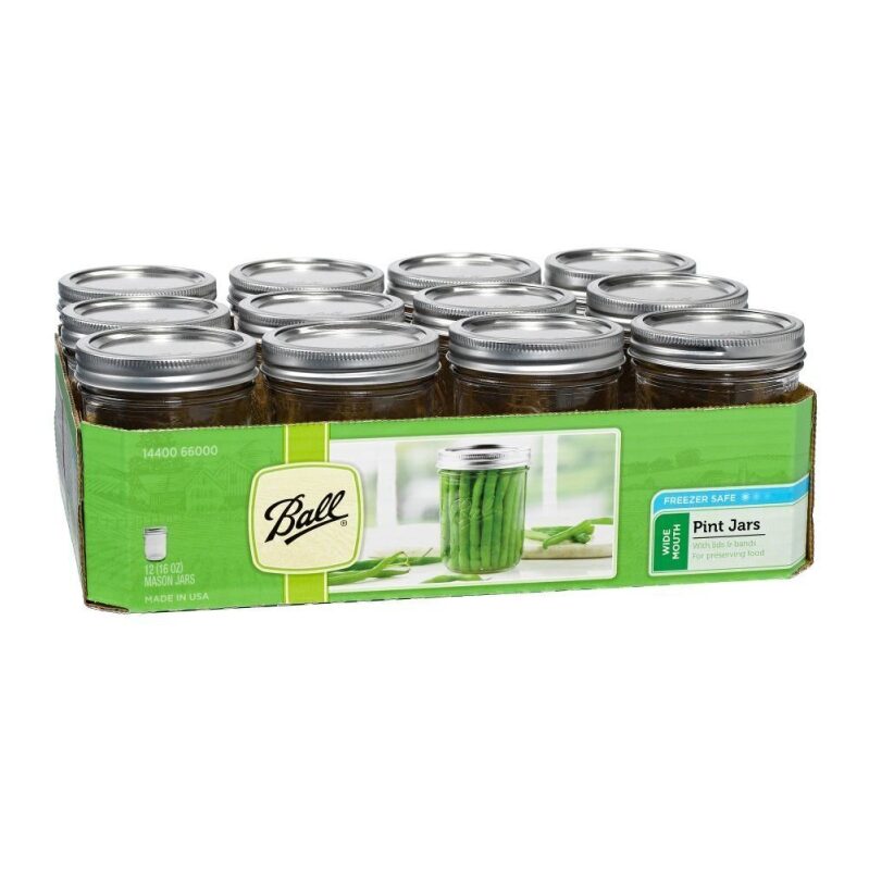 12-Pack Ball Wide Mouth Pint 16oz Glass Mason Jars with Lids & Bands