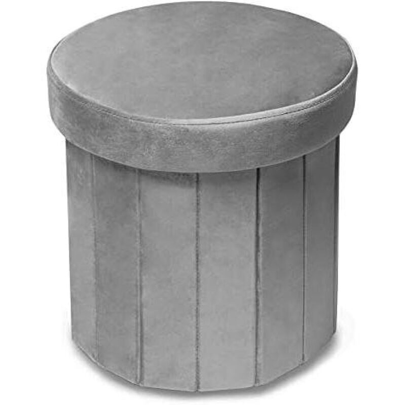 Circular Velvet Storage Ottoman - 15 Inch, 220lbs Capacity, Foldable, Gray