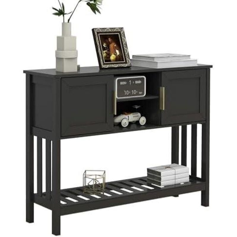 Elegant Black Console Table with Doors - 52% Off