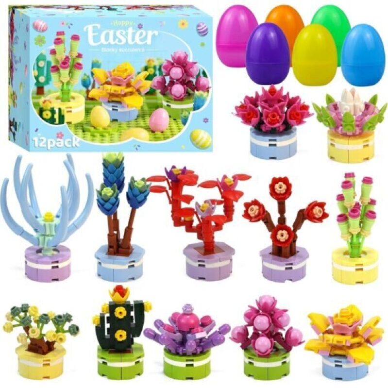Colorful Easter Cactus Set - 12pcs Building Blocks, 40% Discount