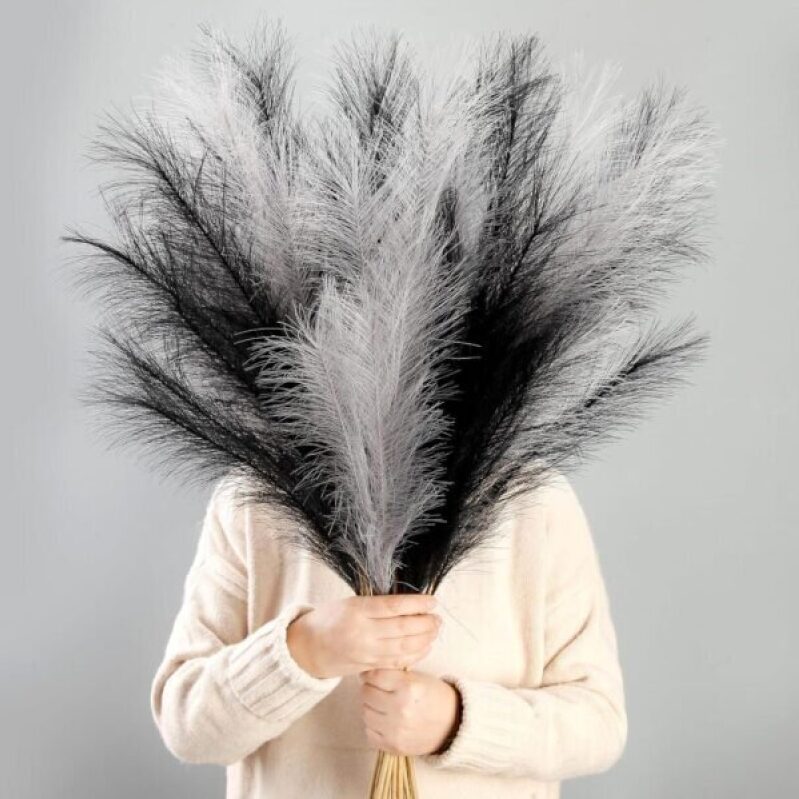 Elegant Black and Gray Artificial Pampas Grass - 50% Off