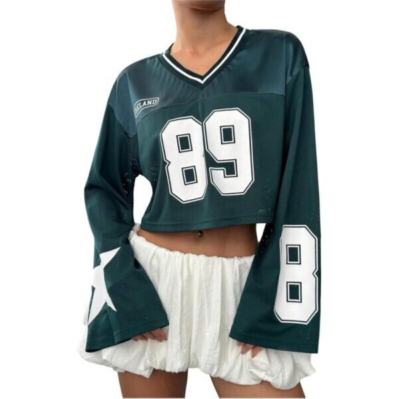 Women's Y2K Long Sleeve Crop Football Jersey - 62% Off
