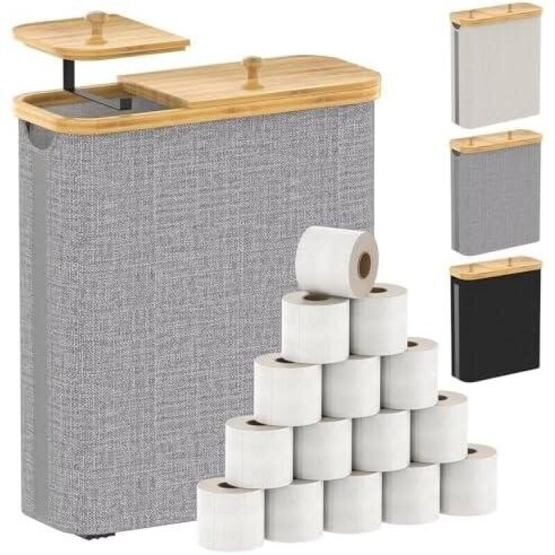 42L Bamboo Lid Toilet Paper Basket - 50% OFF