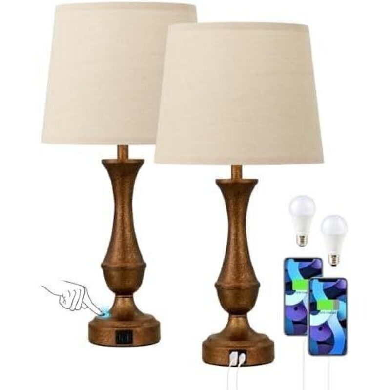 Touch Table Lamps Set of 2 with USB Charging Ports - 50% Discount