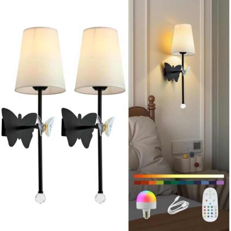 Battery-Powered Black Butterfly Wall Lamps - 2 Pack