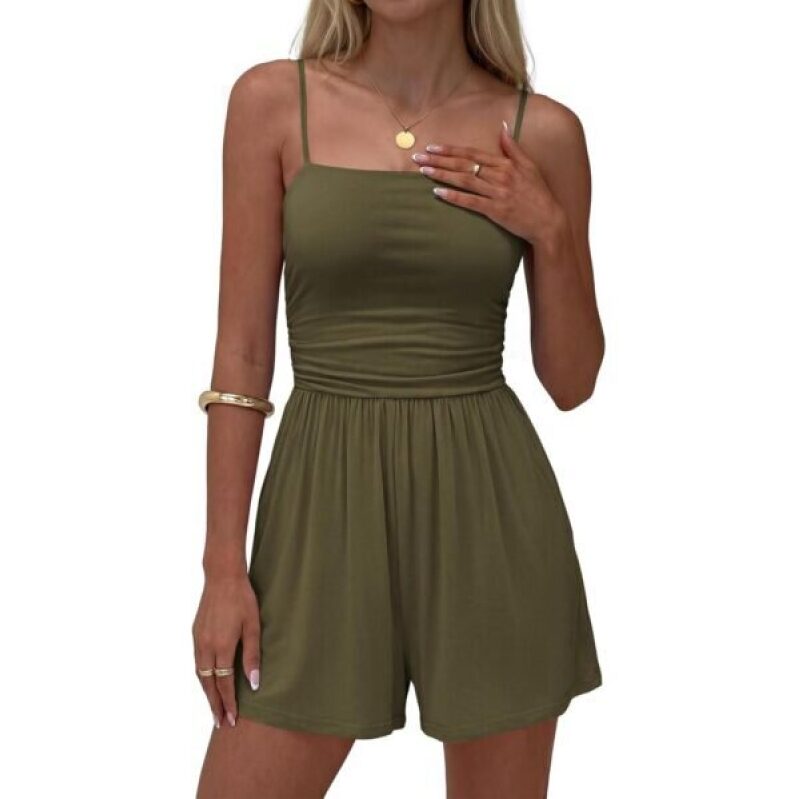 Military Green Tank Dress with Shoulder Straps - 51% Off
