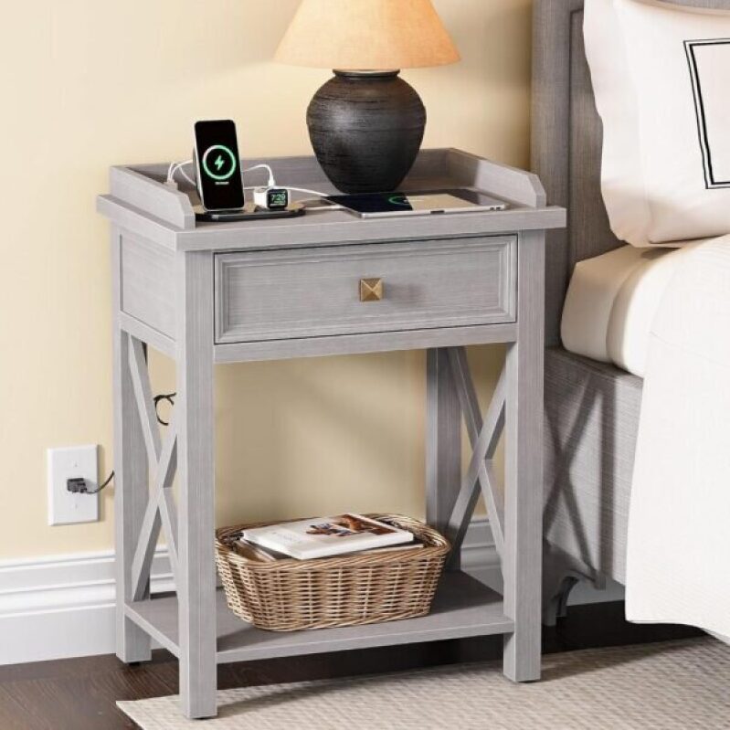 Karlott 28 Inch Bedside Table with Charging Station - 50% Off