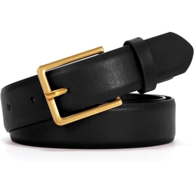 Elegant Black Leather Belt with Gold Buckle - Perfect for Any Occasion