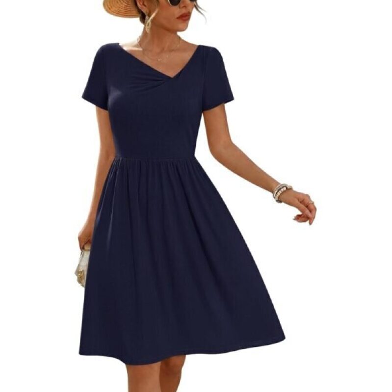 MEROKEETY Women's Summer Asymmetric V-Neck Dress - Affordable Beach Vacation Mini Dress