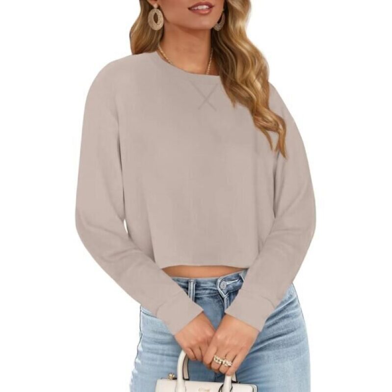 JINKESI Women's Long Sleeve Round Neck Short Sweatshirt - Soft and Roomy Hoodie for Fall