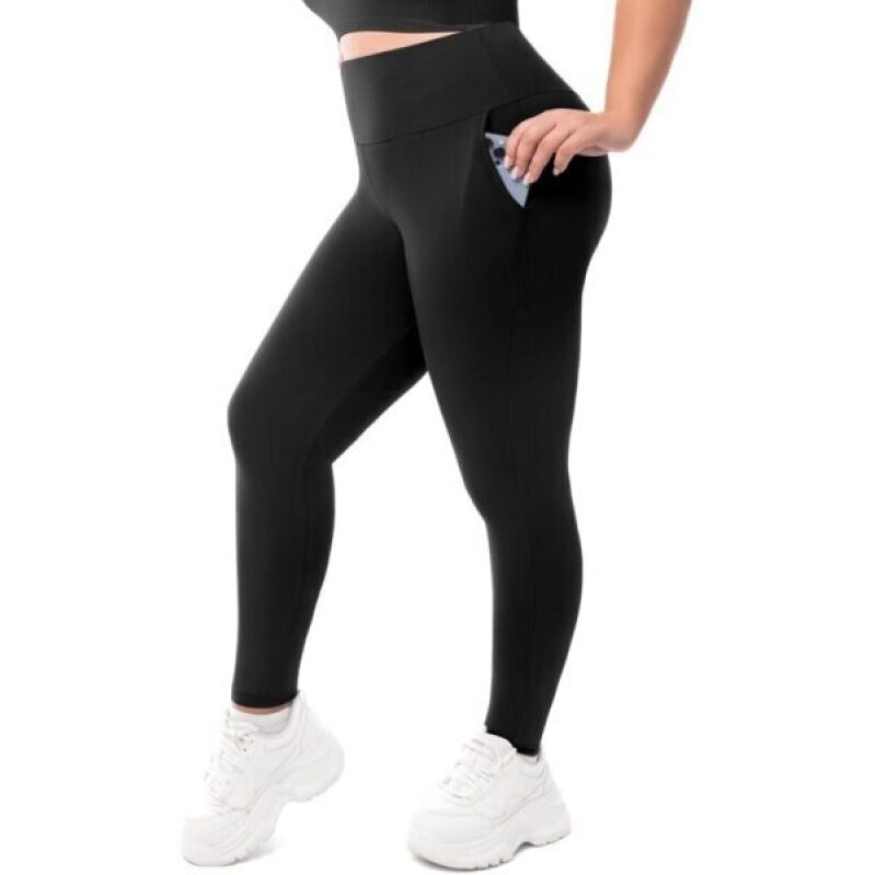 Plus Size High-Waist Yoga Pants with Pockets - Black 3XL - 50% Off