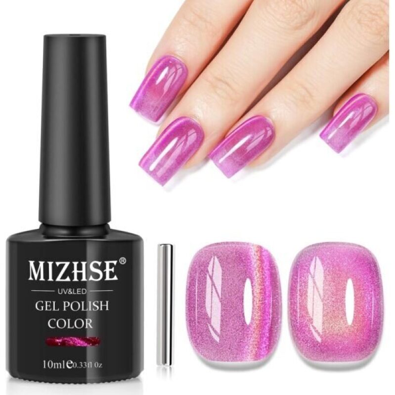 MIZHSE Cat Eye Gel Polish - Vibrant Pink Glitter