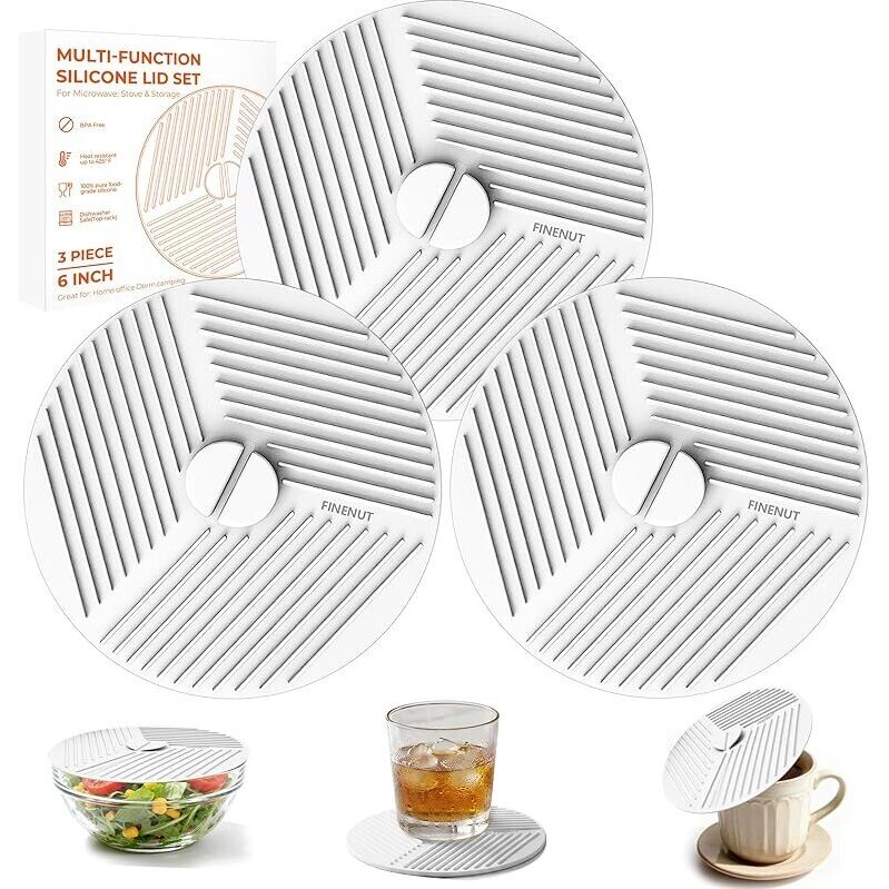 Finenut 6-Inch Silicone Lids for Bowls - 3-Pack