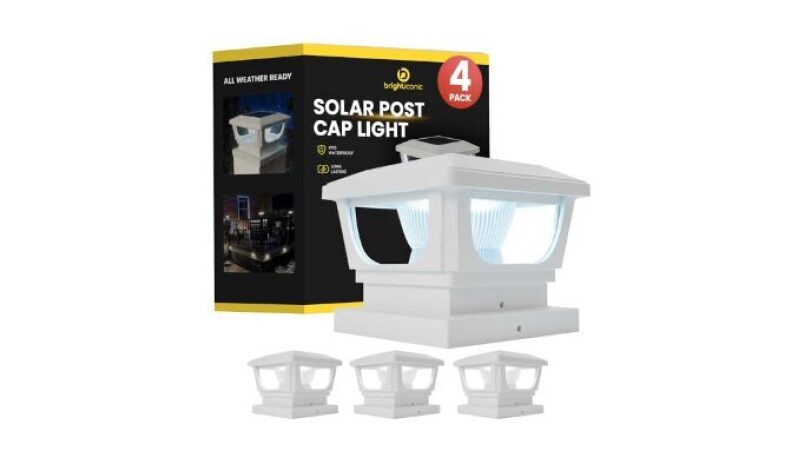 Brighticonic Solar Post Cap Lights Outdoor for 4×4, 3×3 – Auto On/Off Post Lights Solar Powered – Easy Install, IP65 Waterproof Deck & Fence Lights – Long Lasting Battery – 120 Lumen, WarmWhite – 4pck