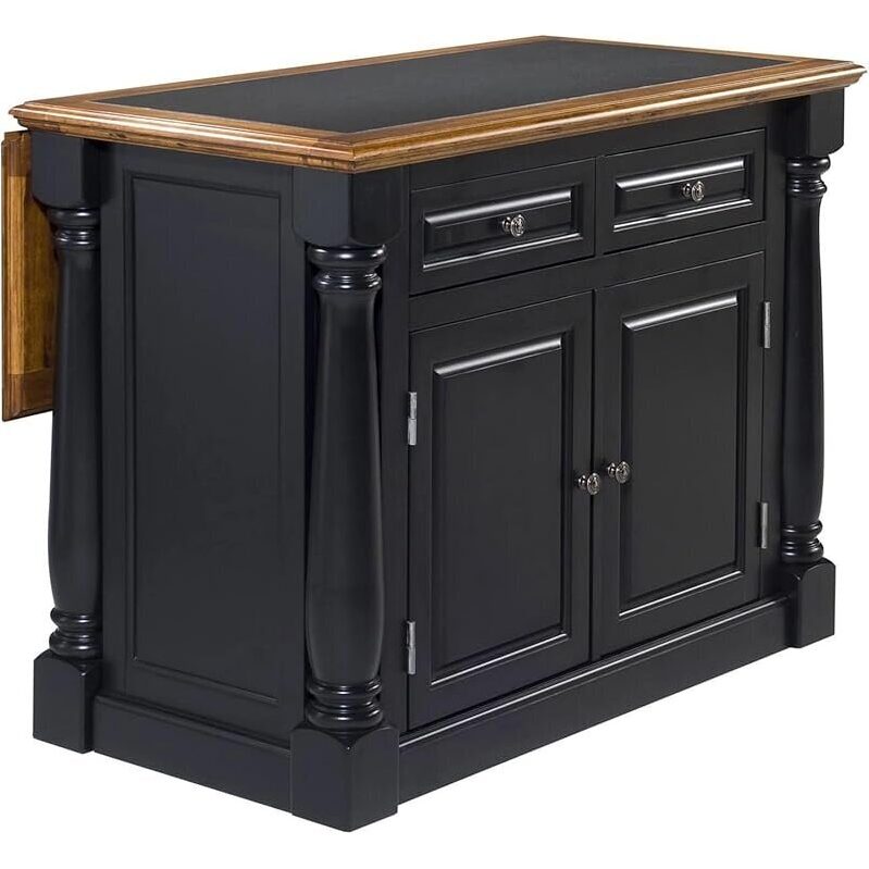 Monarch Black/Distressed Oak Kitchen Island - Granite Top
